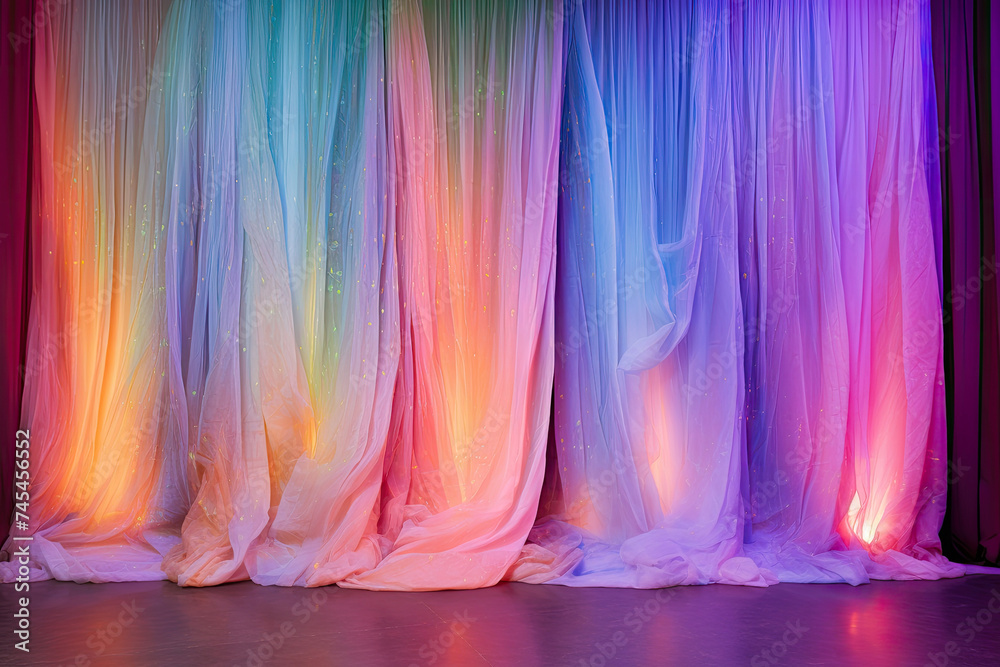 Leinwandbilder a vibrant rainbow-colored curtain with colorful lights shining from behind, creating a mesmerizing a