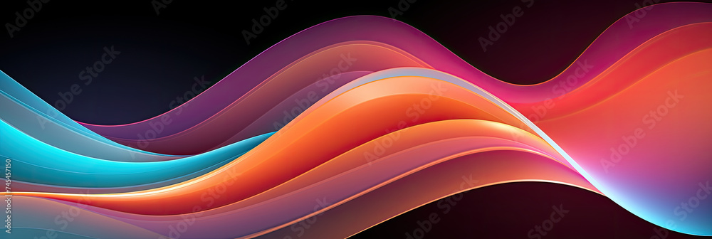 Poster vibrant abstract waves in vivid gradient colors, creating a smooth, flowing, and dynamic banner back