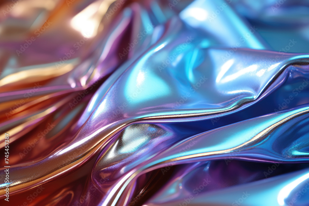 Poster intricate patterns and textures of a shiny neon  material, reflecting the subtle glow of the moonlight