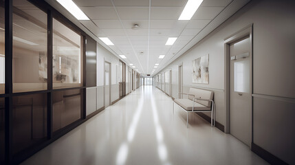A hospital corridor, bustling with activities that take center stage while the surrounding area transforms into a blur.