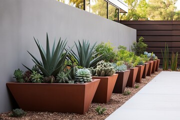 Succulent Oasis: Minimalist Desert Landscape Backyard with Terracotta Planters