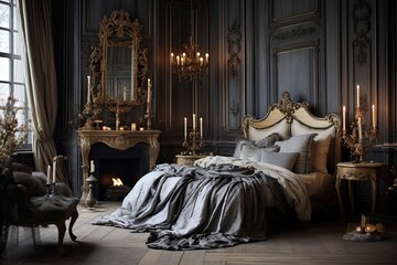 Baroque Glamour: Candelabra Delights for Luxurious Layers in Comfortable Bedrooms - obrazy, fototapety, plakaty