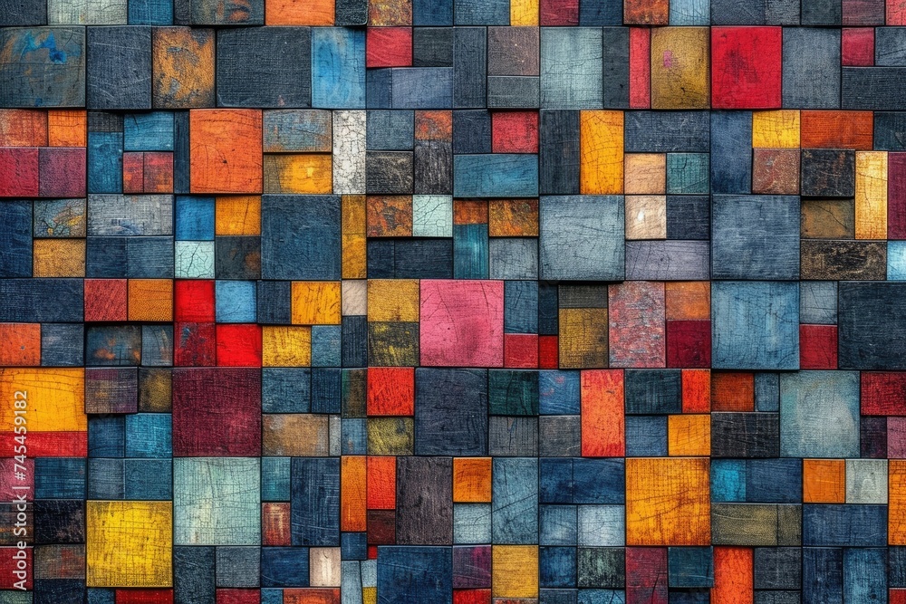 Aufkleber A vibrant and colorful wall made up of different colored blocks arranged in a playful and abstract pattern