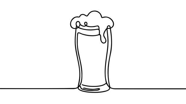 Continuous one line drawing of beer glass.