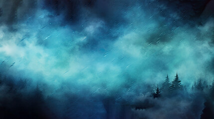 Obraz na płótnie Canvas Abstract Watercolor Paint Background. Dark Blue Color Grunge Texture, Blue Sky Banner, Snow, Fog, Moonlight. Dark Abstract Winter Forest Background