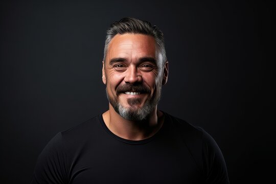 Portrait of a handsome man with beard and mustache on black background