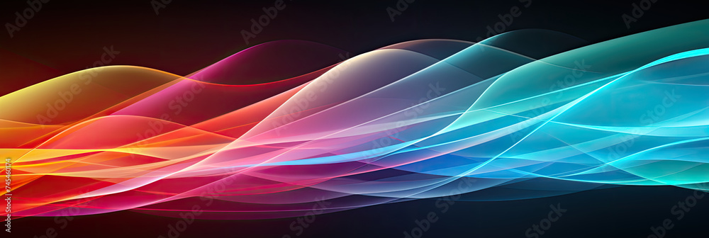 Leinwandbilder a mesmerizing display of a multicolored wave swirling and moving gracefully on a black backdrop, cre