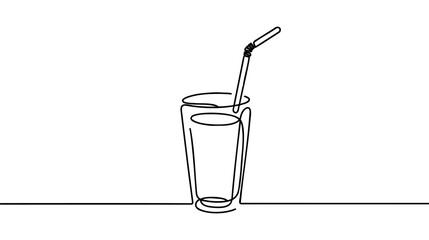 One single line drawing of fresh milkshake with whipped cream and wafer stick logo vector illustration.