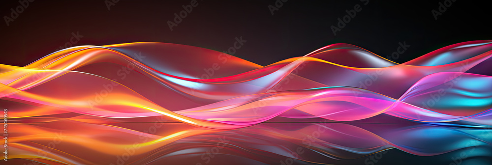 Poster vibrant abstract waves in pastel gradient colors, creating a smooth, flowing, and dynamic background