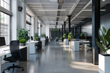 Modern Office Interior with Sleek Furniture and Greenery Accents