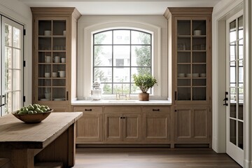 Colonial Revival: Rustic Touch Kitchen with Wooden Door - Minimalistic Style