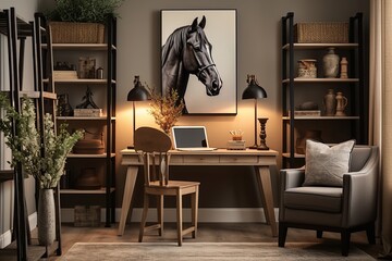 Horseshoe Elegance: Equestrian-Inspired Home Office Decor with Earthy Palettes and Stable Storage