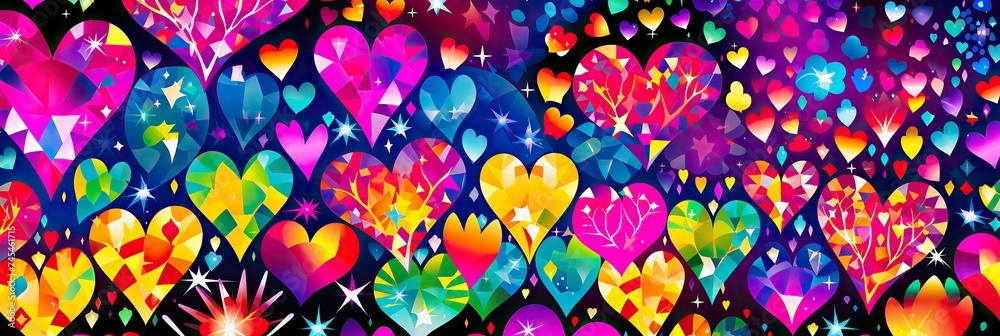 Aufkleber A vibrant and lively background filled with an array of colorful hearts and stars, creating a magical and enchanting atmosphere