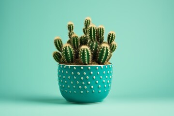 Cactus in Green Pot, Light Green Background, Minimalist Style, Modern Plant Decor Concept
