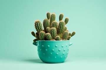 Cactus in Green Pot, Light Green Background, Minimalist Style, Simple Plant Decor for Modern Spaces