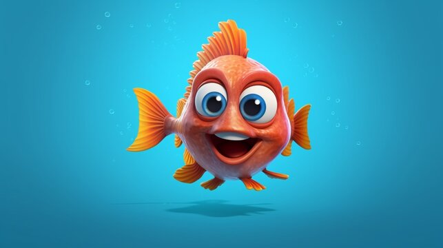 A cute cartoon baim fish character Ai Generative