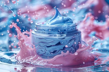 Facial people skin care cream. Skincare treatment products: opened lotion, skincare wellness evaluation gel, oil, pipette with pure serum and ceramides jar pot