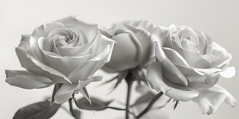 three blooming roses in monochrome color