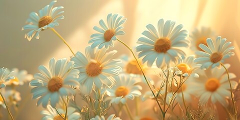 chamomile daisy flowers illuminated by soft sunlight