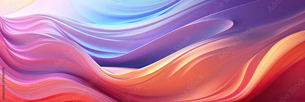 Poster vibrant abstract waves in pastel gradient colors, creating a smooth, flowing, and dynamic background