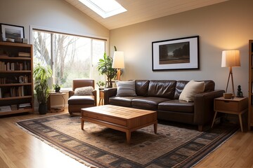 Fototapeta premium Modern Craftsman Spacious Living Room with Nordic Rug and Comfortable Sofa