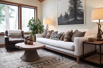 Modern Craftsman Ambiance: Spacious Nordic Rug Living Room with Comfortable Sofa
