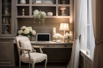 Shabby Chic Office Design: Lace Details and Wooden Accents Inspiring Workspace Aesthetics