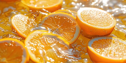slide cut half oranges and lemons fruit on clear water