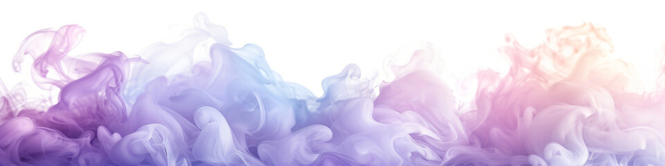 Acrylic color pigment and ink cloud in water. Abstract smoke on white background with copy space. Fancy dream cloud of ink underwater. Purple, blue and pink colors - obrazy, fototapety, plakaty