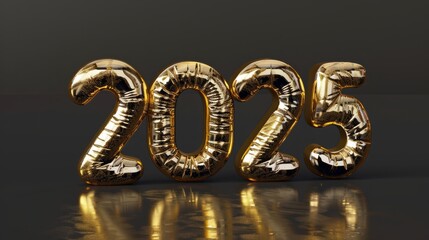 Fototapeta na wymiar New Year 2025: 3D Symbol Illustration on Black