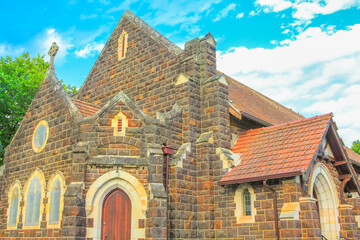 Facade of historic St. Georges Anglican Church in Knysna on the Garden Route in Western Cape, South...