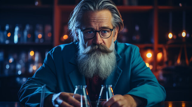 A portrait of a cientist in glasses