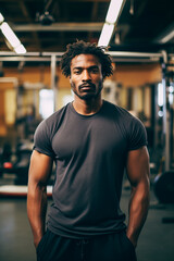 Fototapeta premium Black man with dreadlocks posing in a gym setting