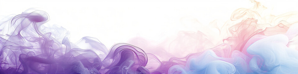 Acrylic color pigment and ink cloud in water. Abstract smoke on white background with copy space. Fancy dream cloud of ink underwater. Purple, blue and pink colors