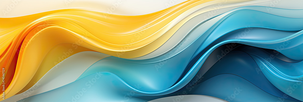 Poster lively wavy shapes in a variety of bright yellow blue colors create a dynamic and energetic abstract