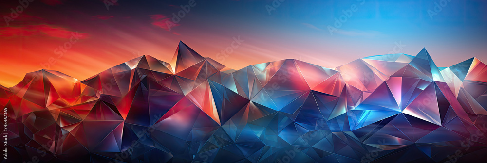Poster breathtaking mountain range with towering peaks and rugged cliffs under a vibrant sky