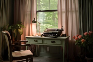 Vintage Typewriter Dreams: Shabby Chic Office Inspirations with Soft Draping Curtains