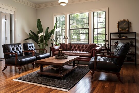 Leather Sofas and Period Accents: Modern Colonial Living Room Design Inspirations