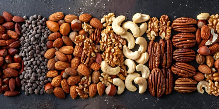 top view assorted mixed nuts and seeds