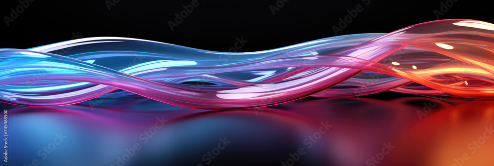 Fototapete Colorful wavy lines dance and intertwine on a mysterious black canvas, creating a mesmerizing symphony of light and color