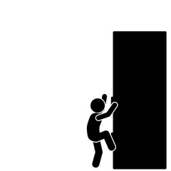 Man climbing up the wall. Vector illustration. Black and white.