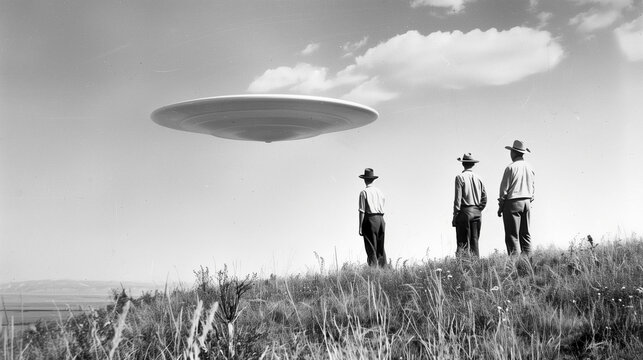 Men Looking at a UFO in the Sky