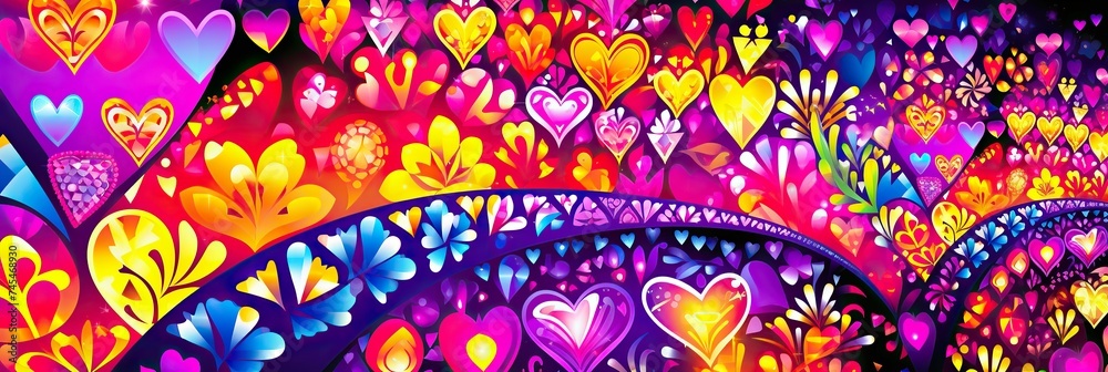Aufkleber a vibrant painting featuring an array of colorful hearts dancing gracefully on a mysterious black ba