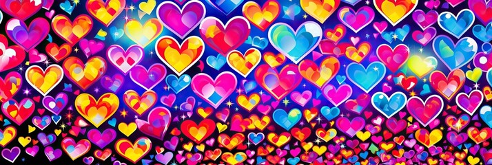 colorful hearts in various shades and sizes - obrazy, fototapety, plakaty