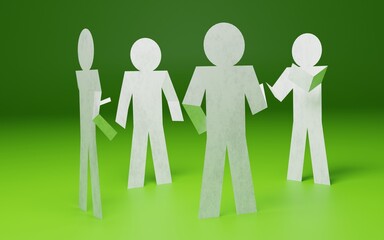 話し合いをする４体の紙人形