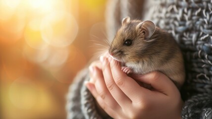 A hamster held gently in a person's hands