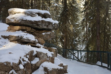 snow covered rocks