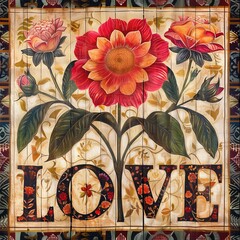 Rough Vintage Flower with the Word 'Love
