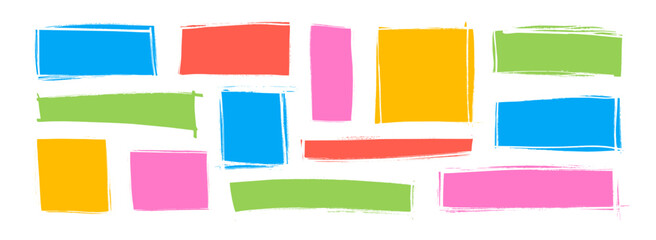 Hand drawn colorful grunge rectangles and squares. Colored childish style frames, borders or templates for text.