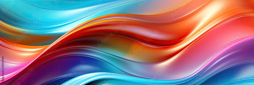 Poster Vibrant swirling and intertwining wavy lines in a multitude of bright colors creating a dynamic and abstract background